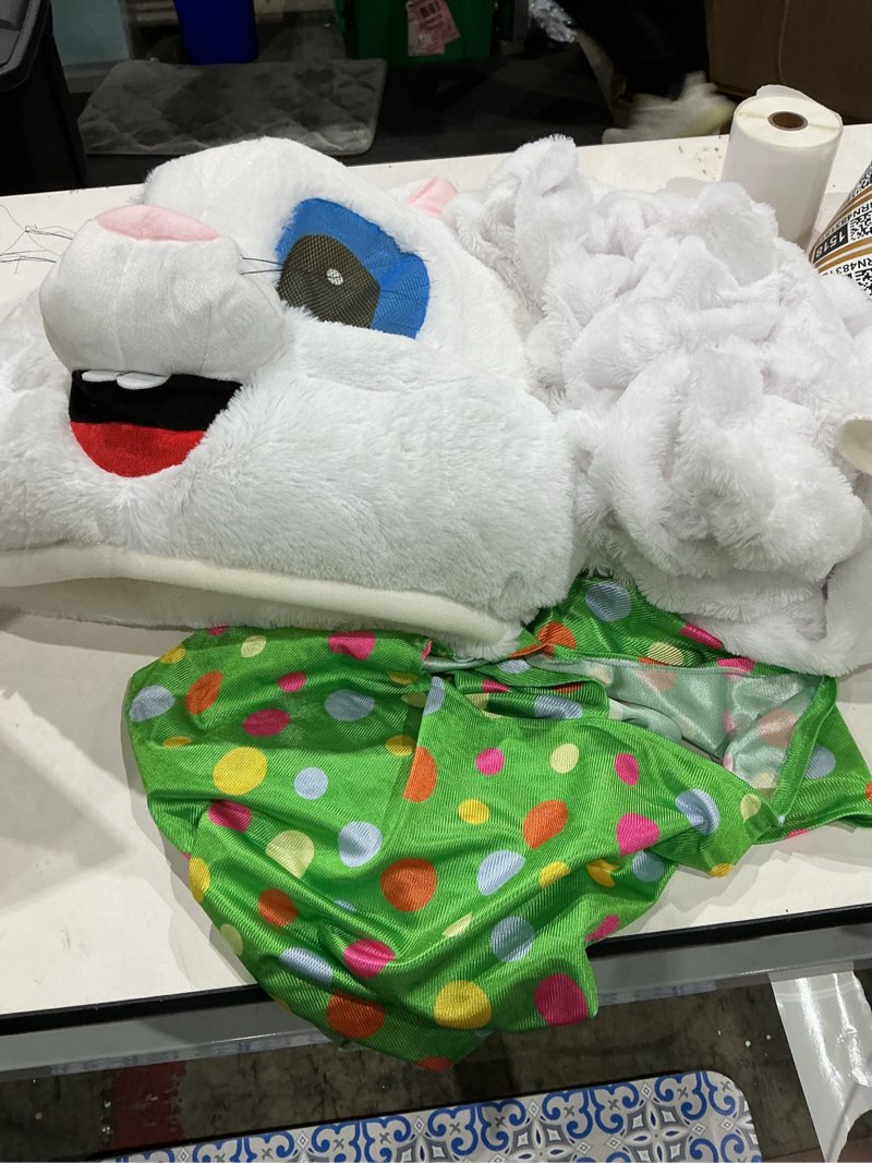 Condition photo showing Good Condition for item similar ))))easter bunny costume adult rabbit mascot  bunnies onesie outfit carrot bag for men women