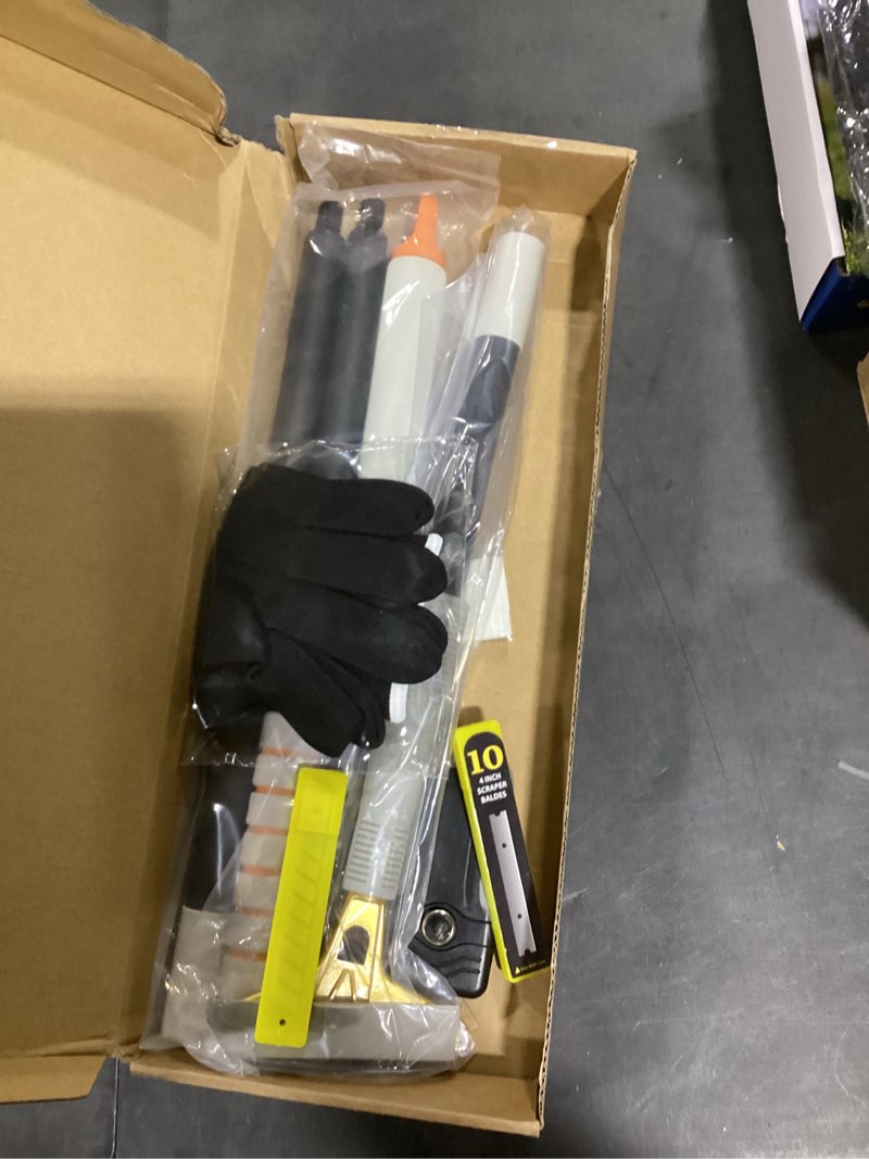 Condition photo showing Good Condition for gomake 4" wide razor blade scraper tool with adjustable 16''-58"(1.3ft -4.8ft) long handle, 20pcs extra metal blades, cleaning glass wall scraper, painting stripping tools, tile, floors, walls