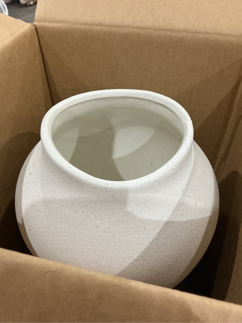 Condition photo showing Good Condition for white ceramic vase - large 13.6 inch tall floor vase for centerpieces, farmhouse rustic minimalist home decor for living room, enterway, wedding (sandstone white) sandstone white 13.6 inch