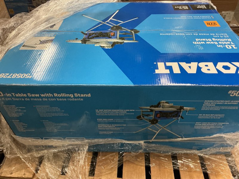 Condition photo showing As Is for kobalt 10-in 15-amp 120-volt corded portable jobsite table saw with folding stand