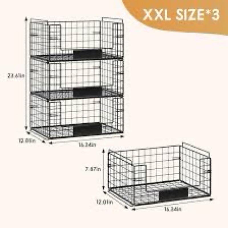 jksmart 3 pack xxl stackable wire baskets with handles for pantry storage and organization,