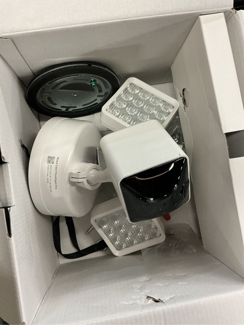 Condition photo showing As Is for wyze floodlight camera pro, pcmag editors' choice 3000-lumen leds, 2.5k hd outdoor security camera, 180° wide view, motion detection, color night vision, works with alexa & google-white