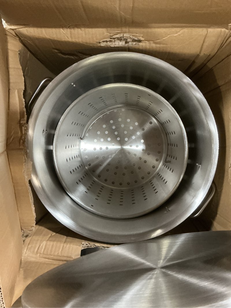 Condition photo showing Good Condition for gasone stainless steel stockpot with basket – 64qt stock pot with lid and reinforced bottom – heavy-duty cooking pot for deep frying, turkey frying, beer brewing, soup, seafood boil – satin finish 64 quarts