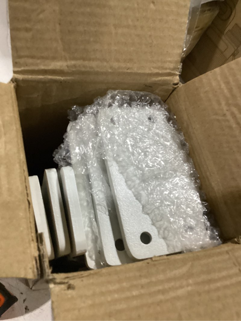 Condition photo showing As Is for goovilla shelf bracket, heavy duty floating shelf brackets 12 inch long, 6 pack brackets for shelves, white coated metal wall shelf support brackets with 1/5 inch thick and 160 lb. load capacity 12 inch white 6pack