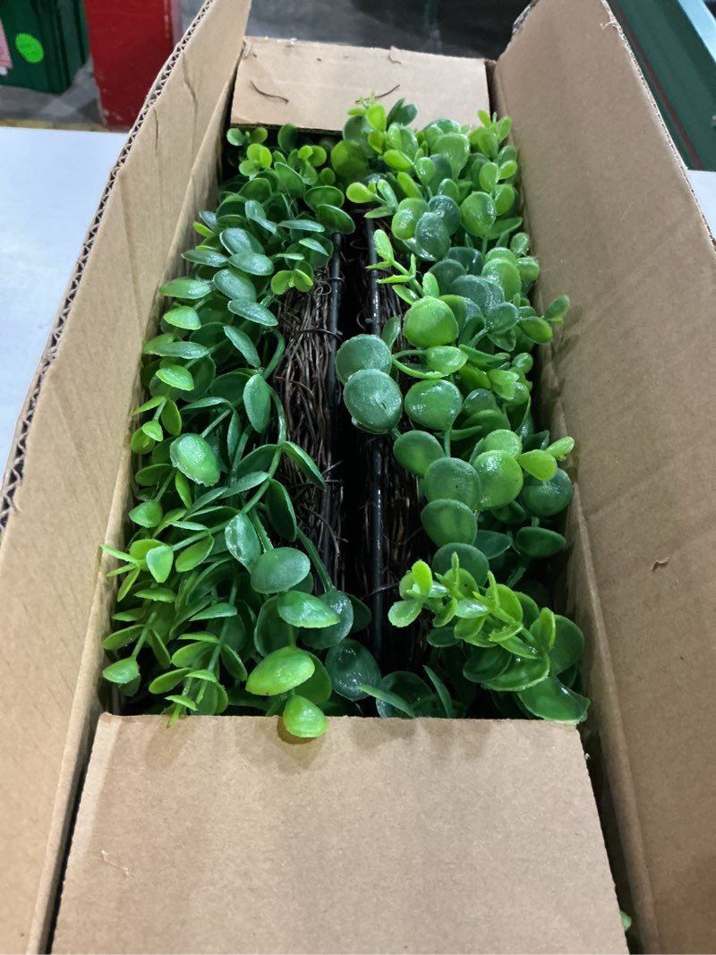 Condition photo showing New/Like New for 22 inch artificial boxwood wreath for front door - folding spring summer greenery wreath with sash, all year round indoor outdoor decor for farmhouse, wedding, st patrick's day (green)