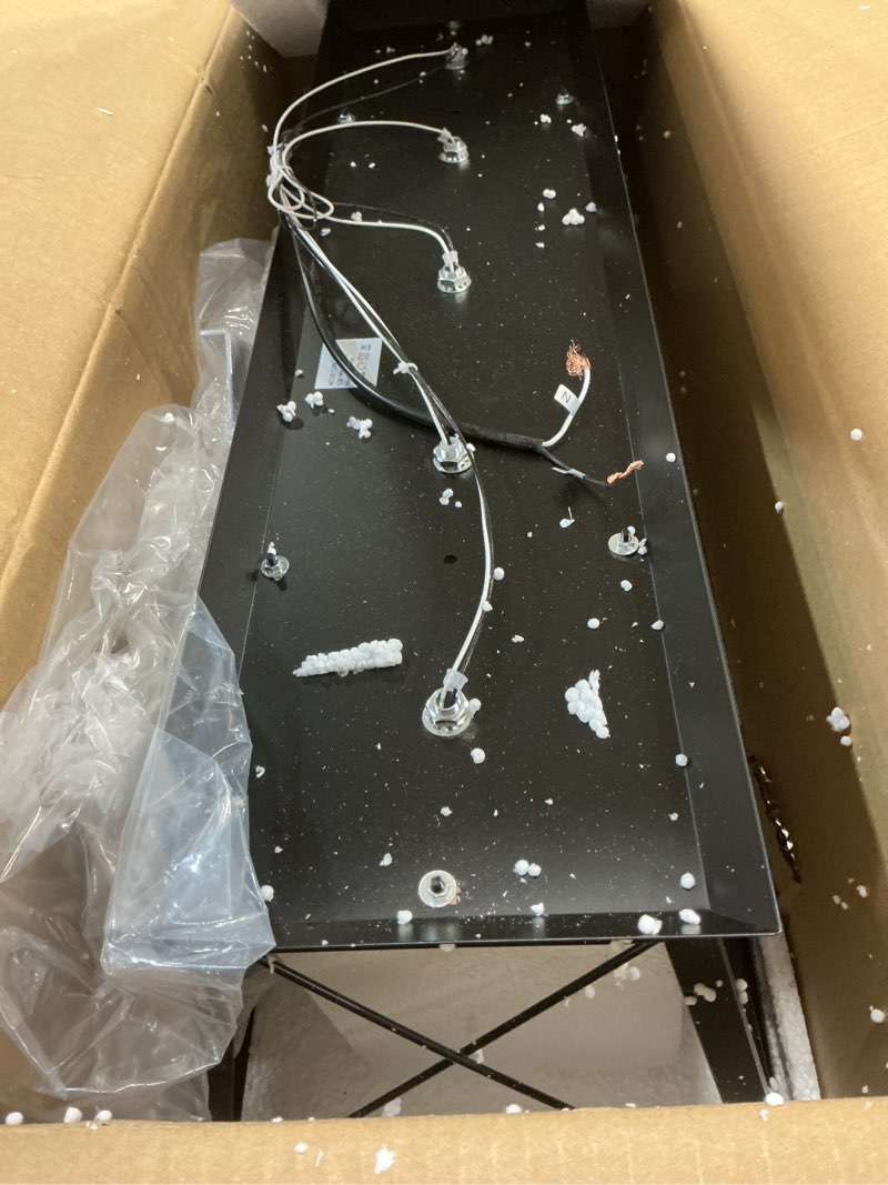 Condition photo showing As Is for 31.5" Black Flush Mount Ceiling Light Fixture, 5-Light Vintage Industrial Cage Chandelier for Dining Room, Kitchen Island, Living Room, Dimmable Large Semi Flush Mount Close to Ceiling Light