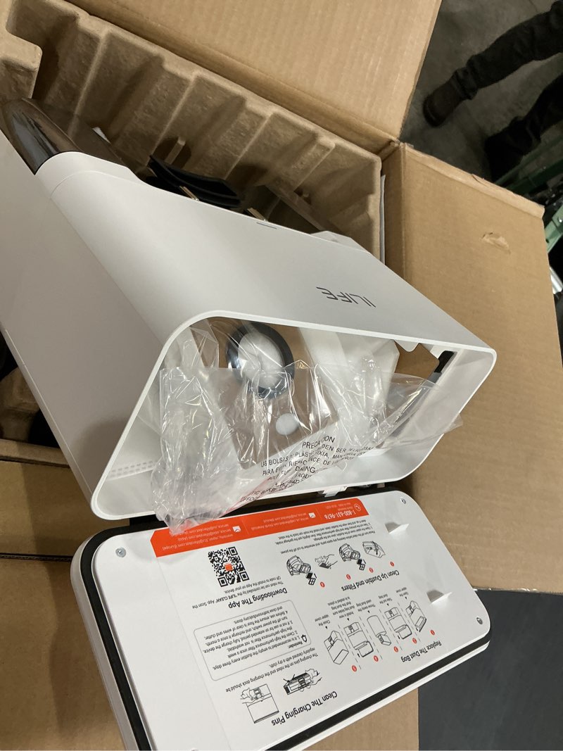 Condition photo showing As Is for ilife a30 pro robot vacuum and mop, self emptying station for 60 days, 5000pa suction, lidar navigation, no-go zones, 2.4g wifi/app/alexa/remote control, clean hard floors to medium-pile carpet, 110v