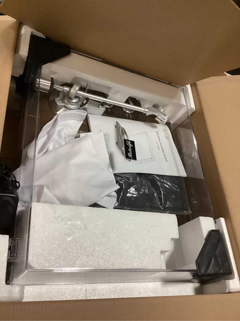 Condition photo showing item condition for Turntables Belt-Drive Record Player with Wireless Output Connectivity, Vinyl Player Support 33&45 RPM Speed Phono Line USB Digital to PC Recording with Advanced Magnetic Cartridge&Counterweight Dark Brown Silver Aluminum Platter+ Aluminum Tonearm