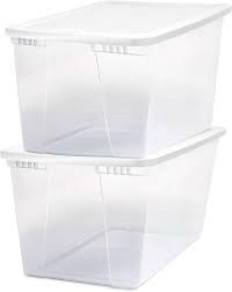 HOMZ 2-Pack Snaplock, Large Clear Plastic Storage Organizer Bins w/Lids, 56 Quart, White - Stackable