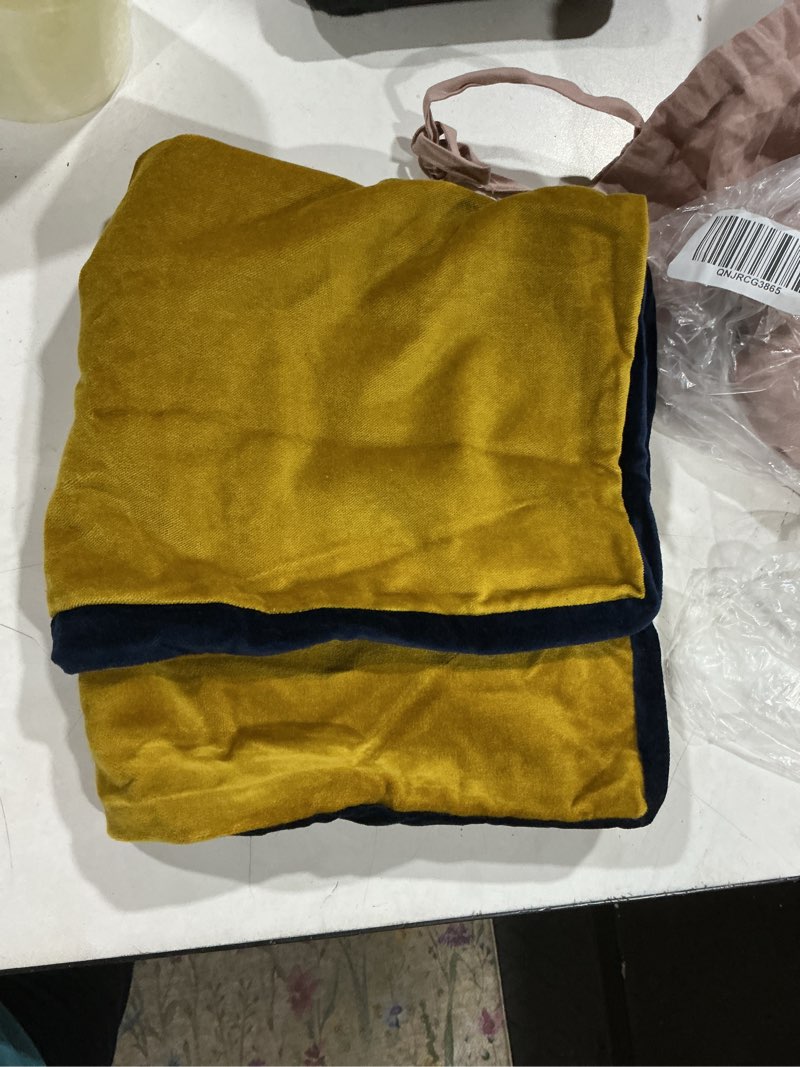 Condition photo showing As Is for contrast velvet edge pillow cover gold