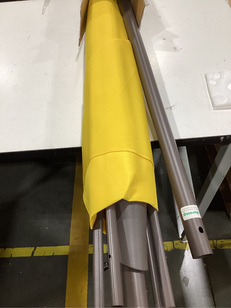 Condition photo showing As Is for jearey 6.5x10 ft rectangular patio umbrellas outdoor market umbrella with push button tilt and crank, rectangle table umbrella 6 sturdy ribs uv protection for pool garden backyard deck, yellow 6.5x10ft yellow