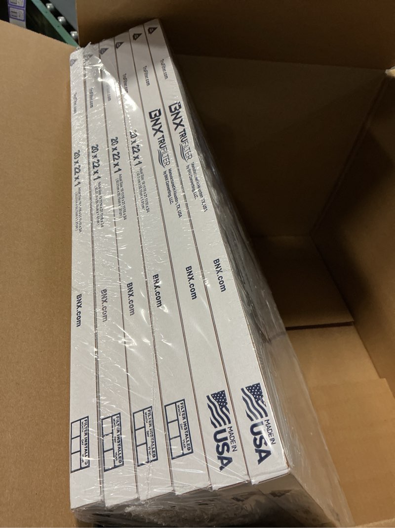 Condition photo showing New/Like New for BNX TruFilter 20x22x1 Air Filter MERV 13 (6-Pack) - MADE IN USA - Electrostatic Pleated Air Conditioner HVAC AC Furnace Filters for Allergies, Pollen, Mold, Bacteria, Smoke, Allergen, MPR 1900 FPR 10 20x22x1 6-Pack