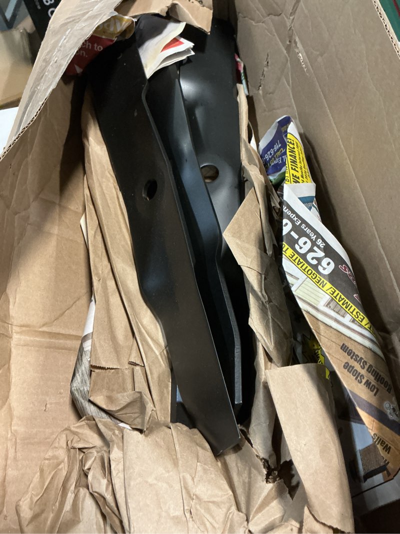 Condition photo showing As Is for m143520 mower blades 19" fit for john dee re 54" deck z445 z425 z435 lx280 x340 x380 x710 x730 x734, uc22010 medium lift blade compatible with john dee re 54in lawn tractor, 3 pack