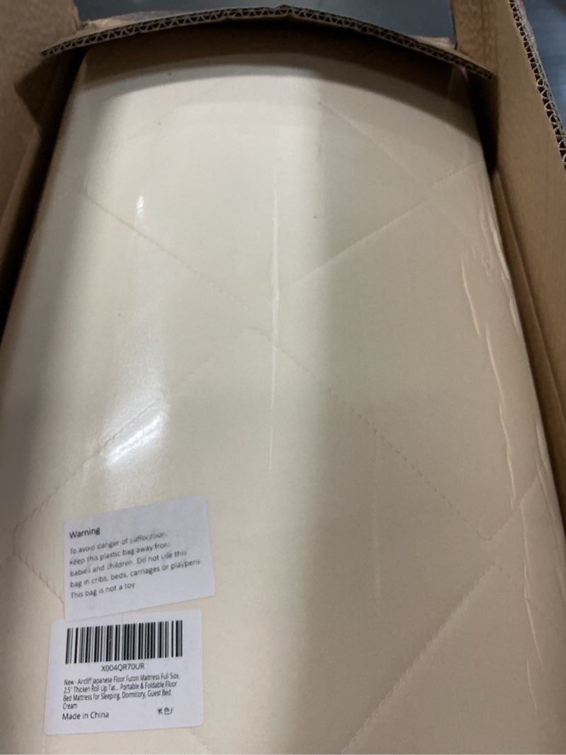 Condition photo showing New/Like New for aircliff japanese floor futon mattress, roll up tatami mat, sleeping pad, shikibuton, certipur-us certified foam floor bed mattress for sleeping, dormitory, guest bed, designed in japan(white, full) white full (80"l x 54"w x 2.5"th)