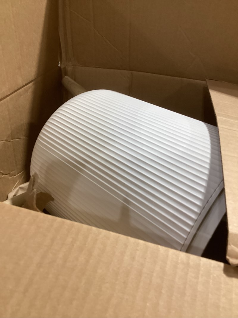 Condition photo showing As Is for pukomc smart sensor wastebasket, convenient and hygienic easy to use, technology sensor waterproof wastebasket plastic trash can for kitchen, bathroom, bedroom, living room, office and outdoor 1 pack white