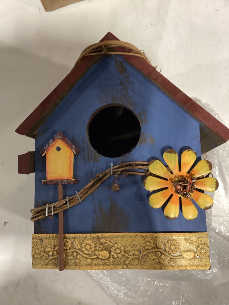 Condition photo showing As Is for dewel bird houses for outside clearance, hanging birdhouses for outdoors, garden wooden blue bird houses for outdoors, bird nesting box for bluebird finch swallow wren chickadee, gift for bird lovers