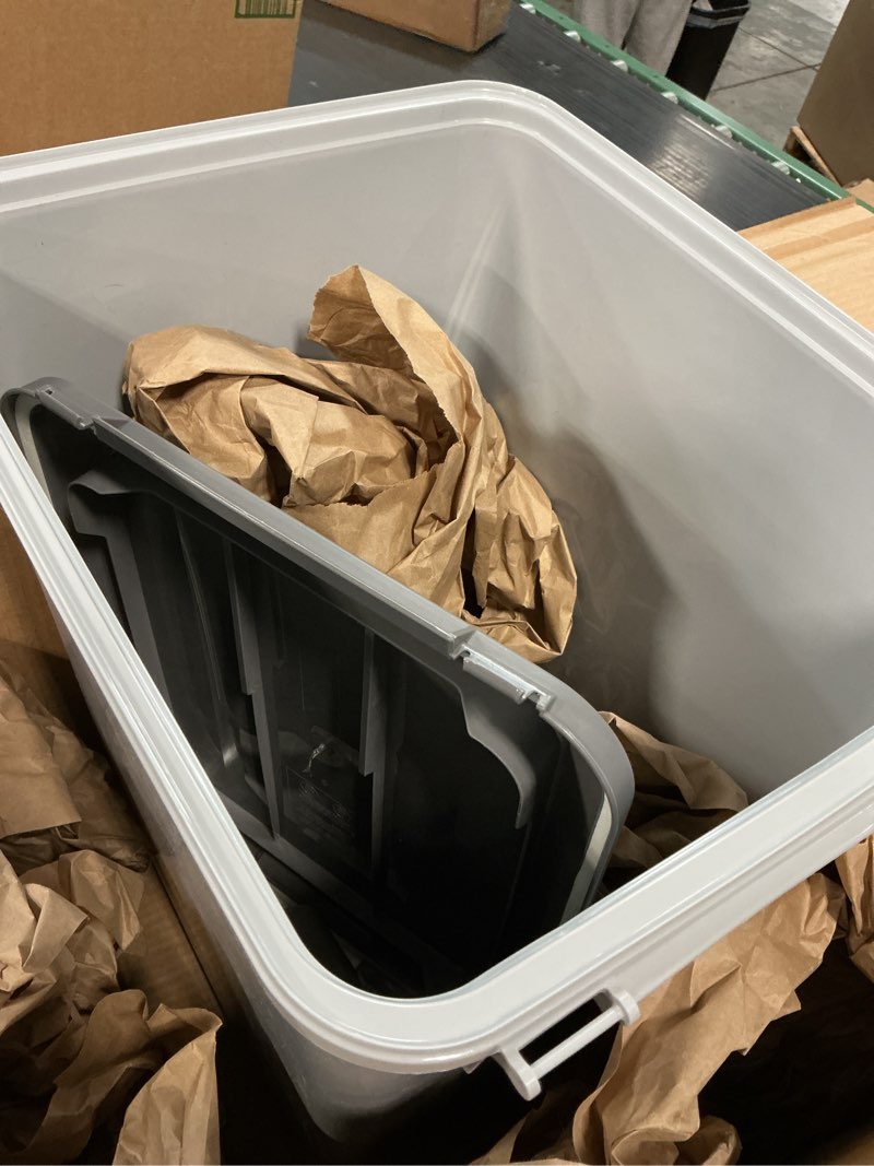 Condition photo showing Good Condition for iris usa dog food storage container with wheels, airtight lid, 2-cup scoop, up to 54 pounds pet food storage, built in scoop storage in lid, versatile pet food bin, portable, bpa free, gray/dark gray 54 lbs dark gray