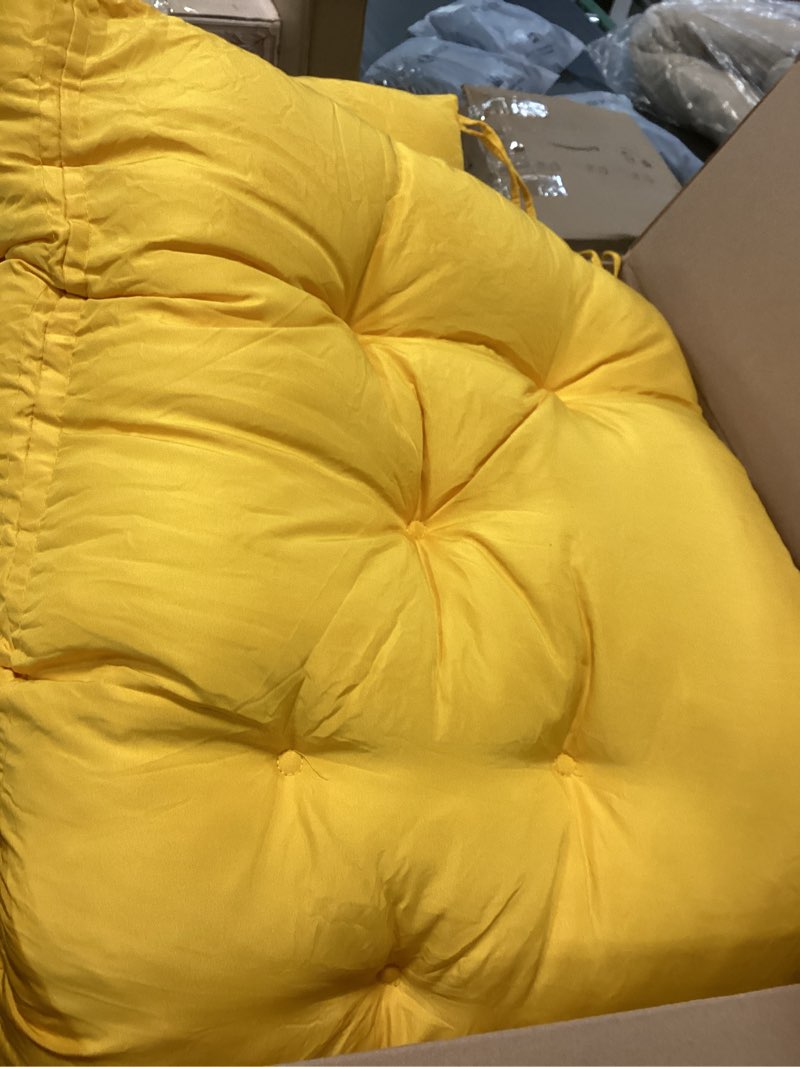 Condition photo showing Good Condition for downluxe outdoor bench cushion for patio furniture, waterproof tufted overstuffed porch swing cushions, thick outdoor loveseat cushions, 44" x 19" x 5", yellow, set of 1 yellow 44x19x5 inch