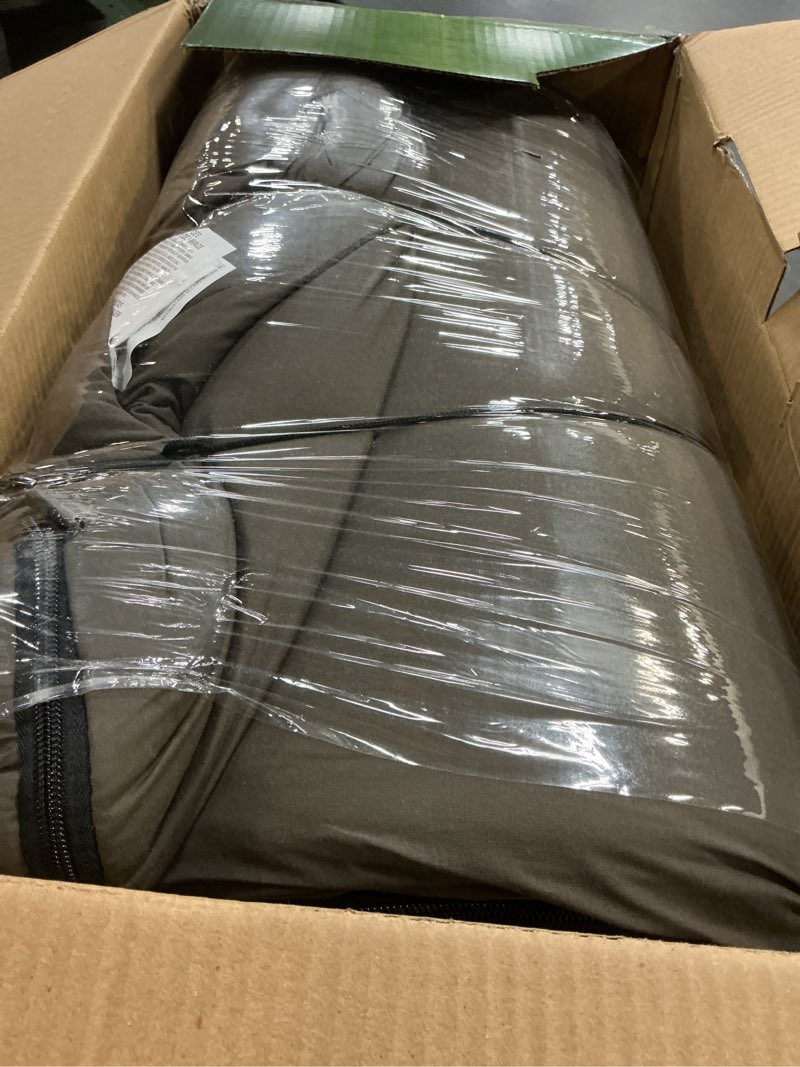 Condition photo showing As Is for coleman heritage big & tall 10°f flannel sleeping bag, xl sleeping bag fits adults up to 6ft 7in tall, machine washable, great for camping, hunting, guests, & more