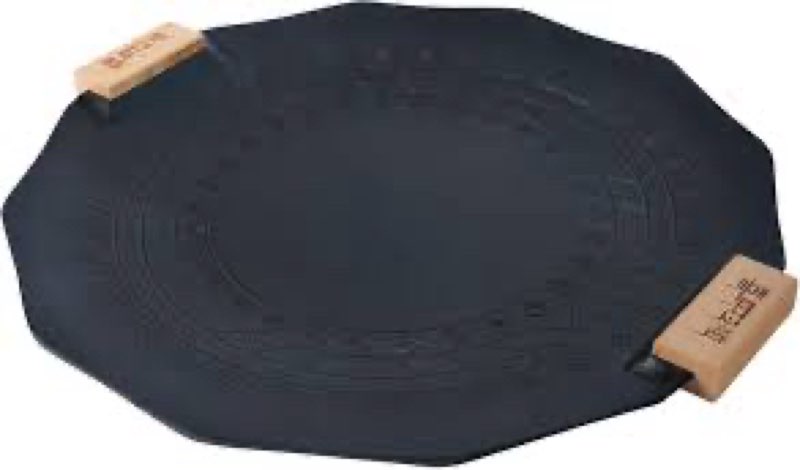 Korean Grill Pan 13.78 Inch Black Nonstick Coating Camp Fire BBQ Griddle Pan with Wood Handle for Indoor Outdoor Fire Camping Induction Gas Stove Electric Cooktop (Black)