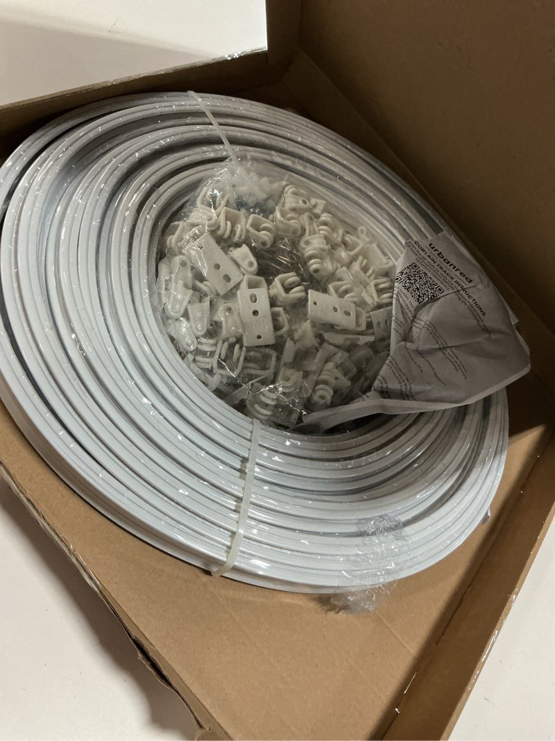 Condition photo showing Good Condition for UrbanRed Flexible Bendable Ceiling Curtain Track, 39.4FT (12m), Mount for Rail with Curtain Tracks System, Room Divider, Curtains Rod, RV Ceiling Track for Curtains, Long Curved Hospital System, White 12 Meters (39.4 ft) White