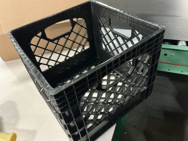 Condition photo showing Good Condition for plastic milk crate storage tote with handles, 16-quart stackable cube organizer for garage, home, and office, made in the usa, 13" x 13" x 11" (1-pack) - black 16-quart (1-pack)