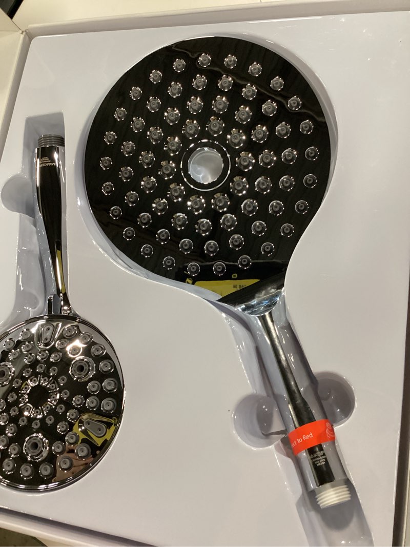 Condition photo showing Good Condition for makefit dual handheld shower head combo, 2-in-1 rain shower heads system 8 inch rainfall shower head and 10 modes high pressure hand held showerhead with built-in power wash 8 inch standard chrome