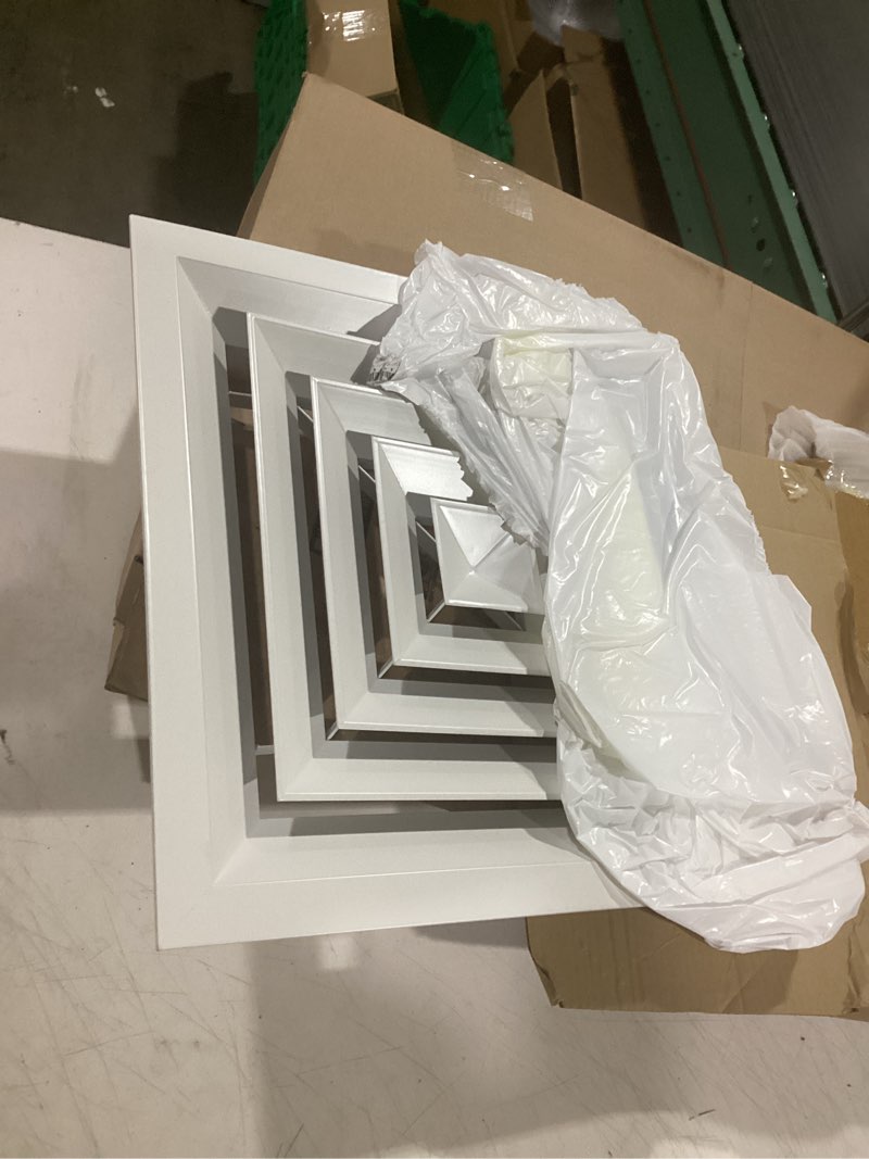 Condition photo showing Good Condition for patikil 13" x 13" square ceiling diffuser, aluminum square vent cover hvac ceiling diffuser for hvac system horizontal flow duct industrial home office,white,16" x 16" ducting opening size 13 x 13 inch
