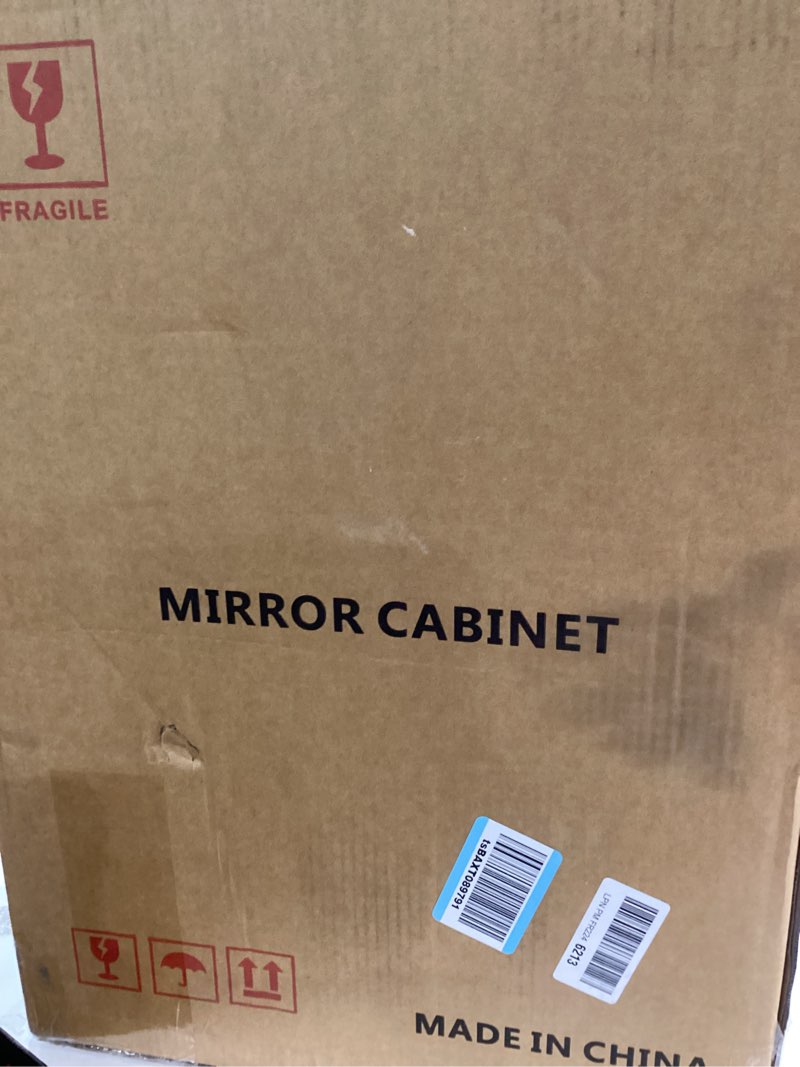 Condition photo showing Good Condition for Bathroom Medicine Cabinet with Beveled Edge Mirrored Door 16 x 22 inch, Recessed or Surface Mount, with Adjustable Glass Shelves Matt White 16x22 inch Beveled Edge Mirror