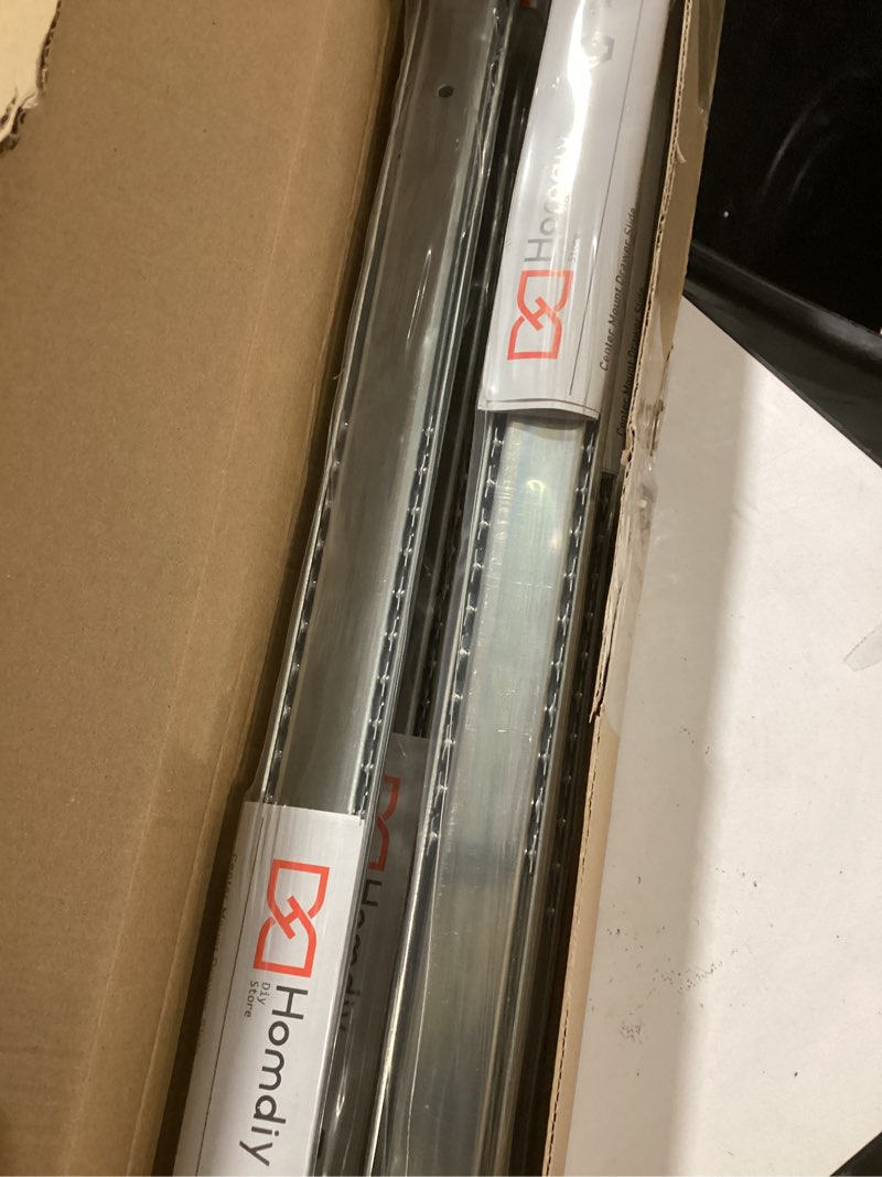 Condition photo showing New/Like New for homdiy 5 Pcs 22 Inch Heavy Duty Center Mount Drawer Slides for Cabinet and Dresser Bottom Mount Drawer Slides 3/4 Extension Glide Track 22 Inch 5 Pack