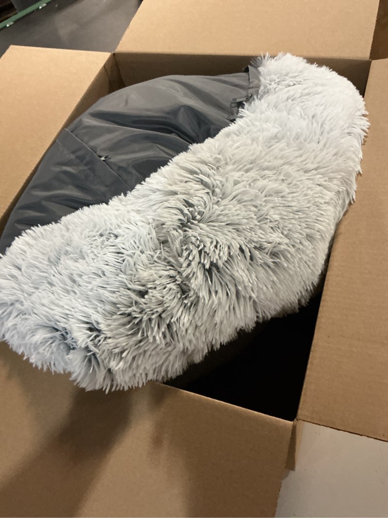 Condition photo showing Good Condition for Best Friends by Sheri The Original Calming Donut Dog Bed – Washable Plush Pet Bed for Medium Breeds up to 45 lbs, Shag Faux Fur, Frost Gray, Medium (30" x 30") Frost Shag Medium
