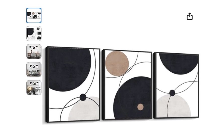 Pigort Modern Abstract Wall Art for Living Room Geometry Canvas Wall Art Minimalist Wall Decor Black