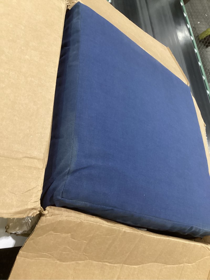 Condition photo showing As Is for arden outdoor deep seat cushion set, 24 in x 24 in, weather-proof, rain-proof, fade resistant patio cushion for chair, sofa, and couch sapphire blue leala polyfill sapphire blue leala 1 pack