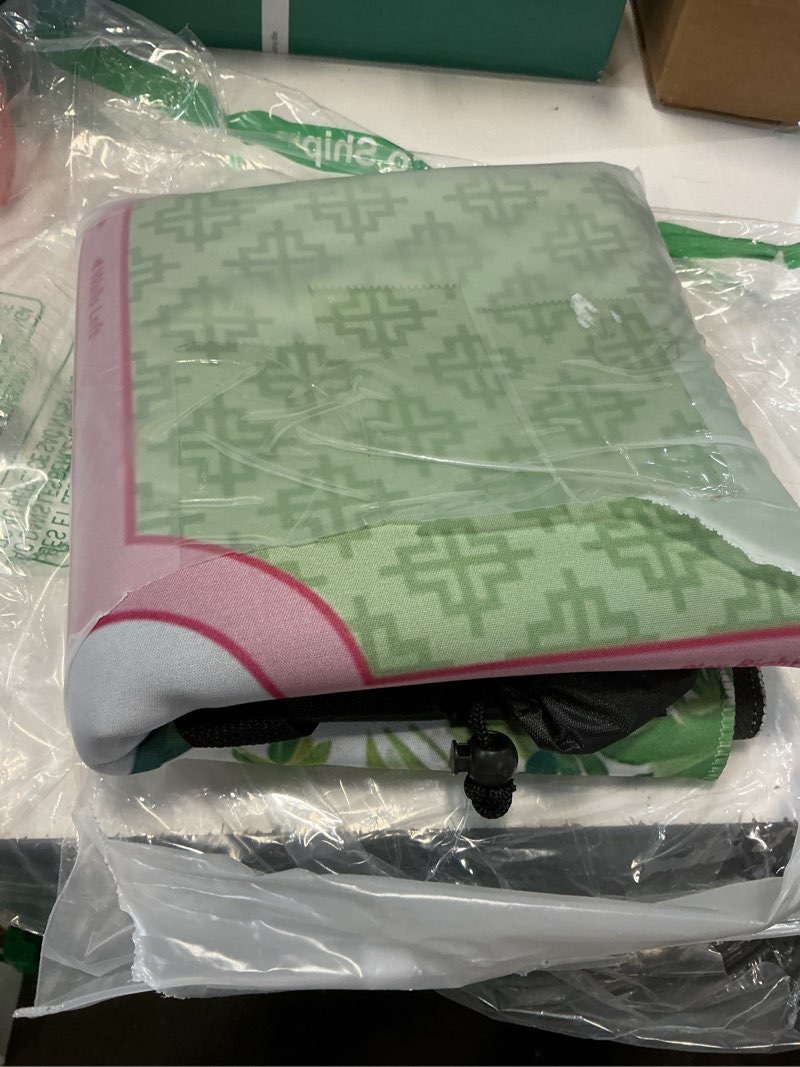 Condition photo showing Good Condition for dunzy 33'' x 33'' mahjong mat with carrying bag non slip noise reduction gaming mat rubber mahjong table cover accessories gifts for poker board games dominoes(light green and pink,palm beach) light green and pink palm beach