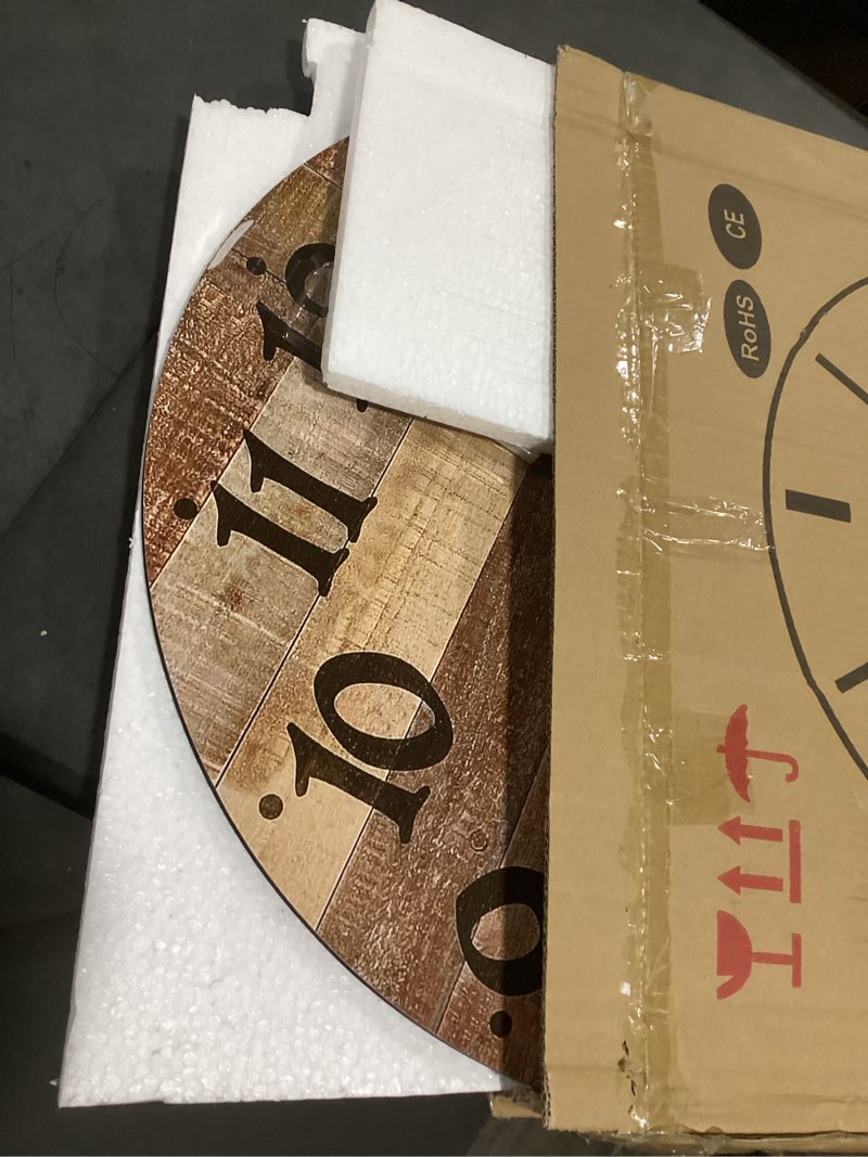 Condition photo showing Good Condition for 24 inch silent large wall clock battery operated for farmhouse kitchen,non-ticking retro wall clock with big numbers for living room,vintage wood clock for bedroom home country office school