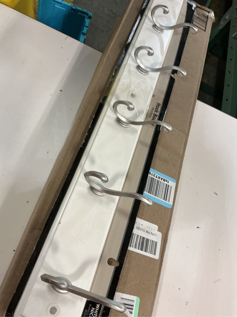 Condition photo showing Good Condition for dorman hardware 4-1823 hook board, with 6 traditional double satin nickel hooks, 27-inch, white finish 27" - 6 hooks white with satin nickel double hooks