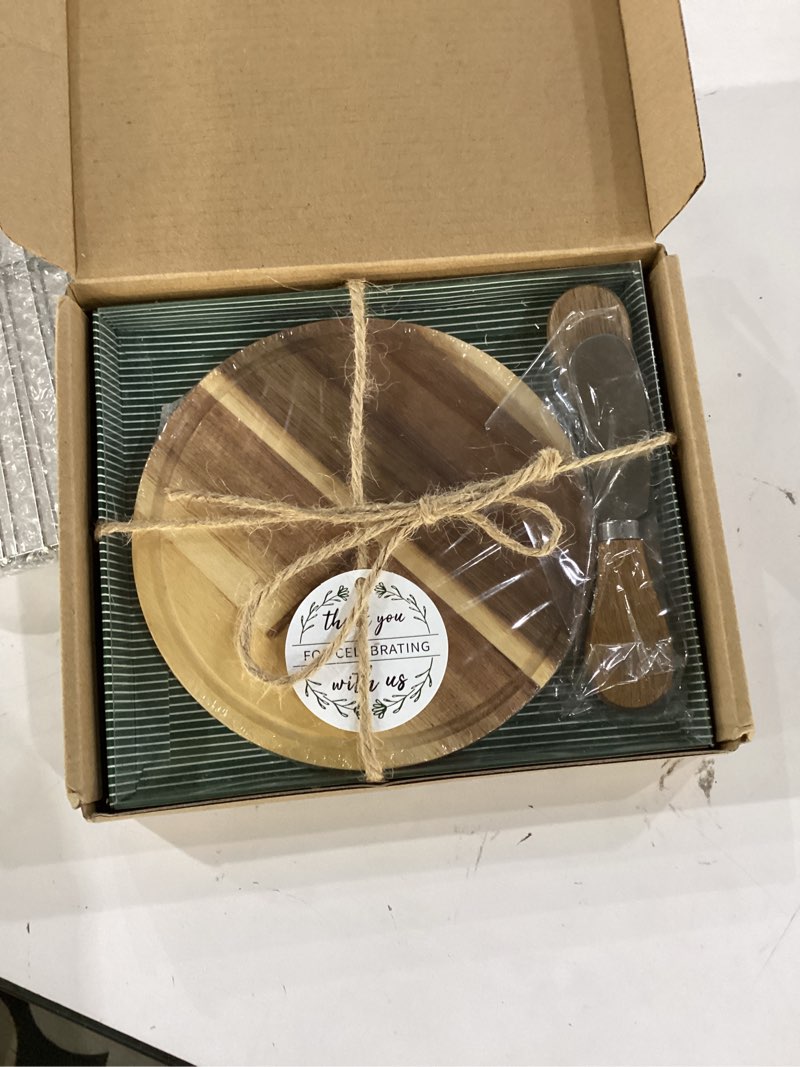 Condition photo showing Good Condition for maxcheck 1 set baby shower bridal game prizes for winners round cheese board set wood mini charcuterie board with knives and forks thank you card with gift box for guests wedding (acacia) round acacia 1