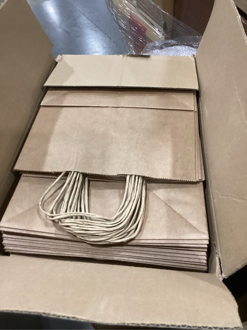 Condition photo showing Good Condition for bagdream 10x6.75x12 100pcs brown paper bags with handles bulk, kraft shopping merchandise retail to go bags for takeout containers, wider-gusset recycled paper gift sacks 1 count (pack of 100)