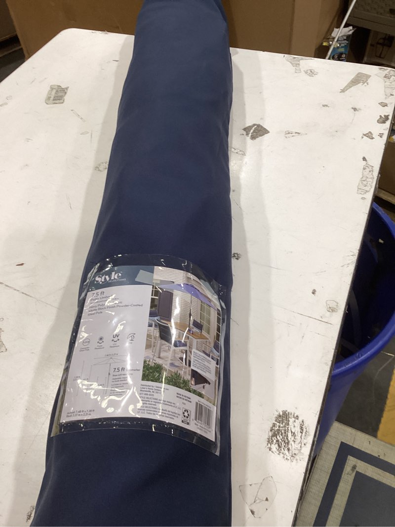 Condition photo showing As Is for style selections 7.5-ft steel blue push-button tilt market patio umbrella