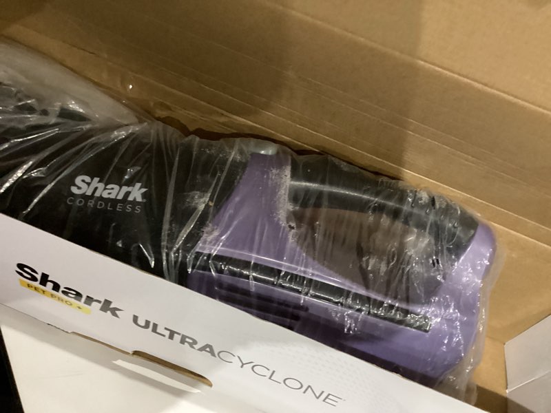 Condition photo showing As Is for shark ultracyclone pet pro plus cordless hand vacuum, powerful suction, handheld vacuum for car & home, pet power brush, crevice tool, scrubbing brush, xl dust cup, black, ch951
