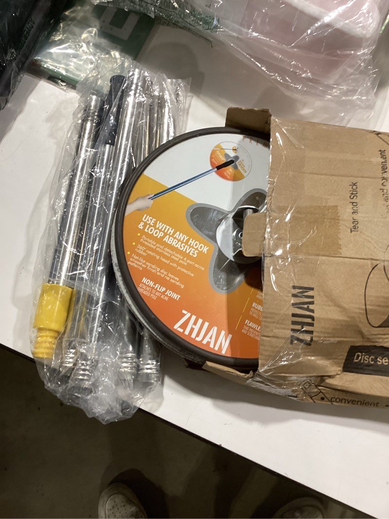 Condition photo showing Good Condition for pole sander for drywall,360° rotation radial round head sander with extension pole & 10 pcs sanding sheets (80/100/120/180/240 grit), wall sanding tool for painted walls pole sander with alu connector