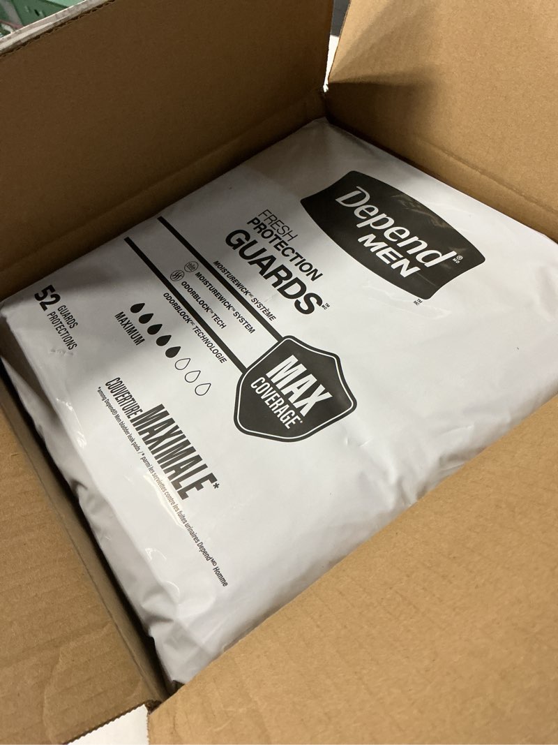 Condition photo showing New/Like New for depend guards incontinence pads for men, maximum absorbency, 104 count, packaging may vary