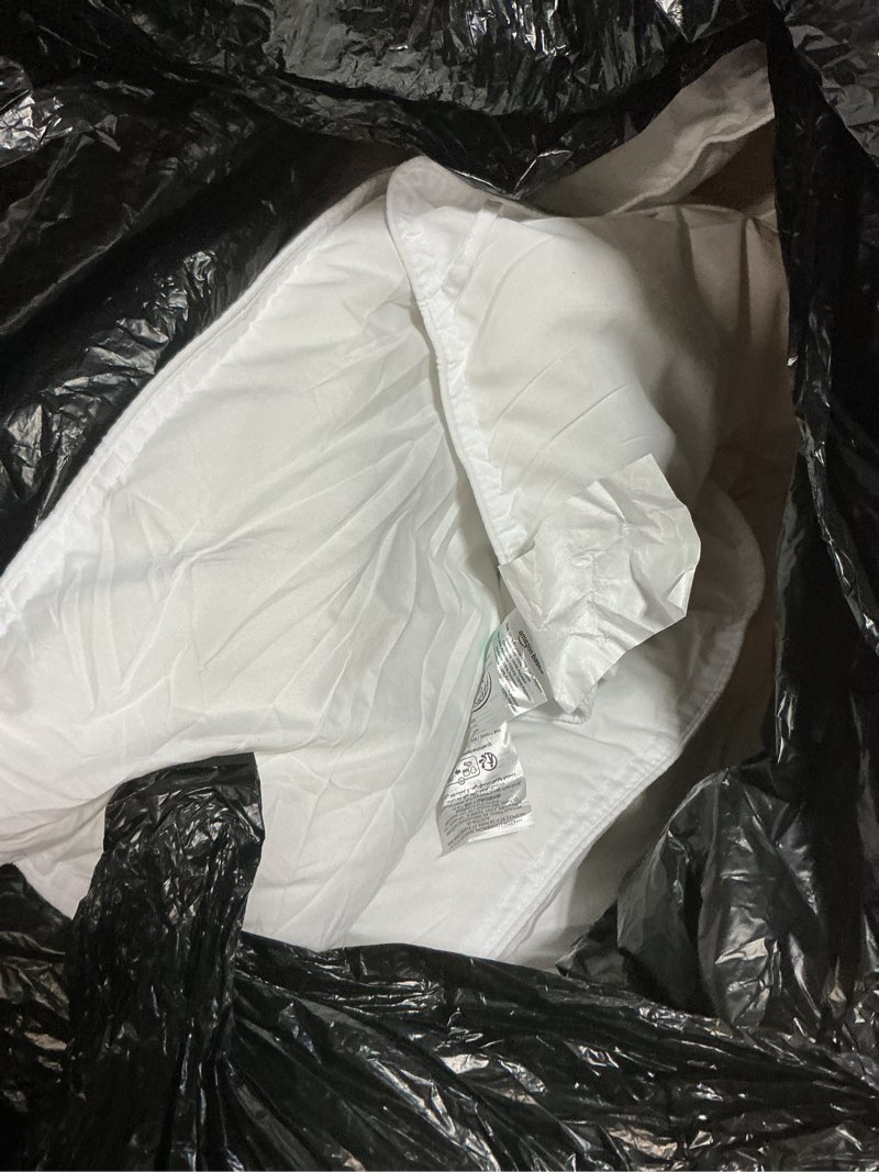 Condition photo showing As Is for amazon basics white down alternative comforter and duvet insert with corner tabs, machine washable, full/queen, light full/queen light