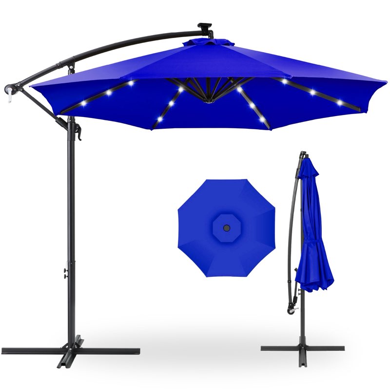Solar LED Offset Hanging Patio Umbrella w/ Crank Tilt Adjustment 