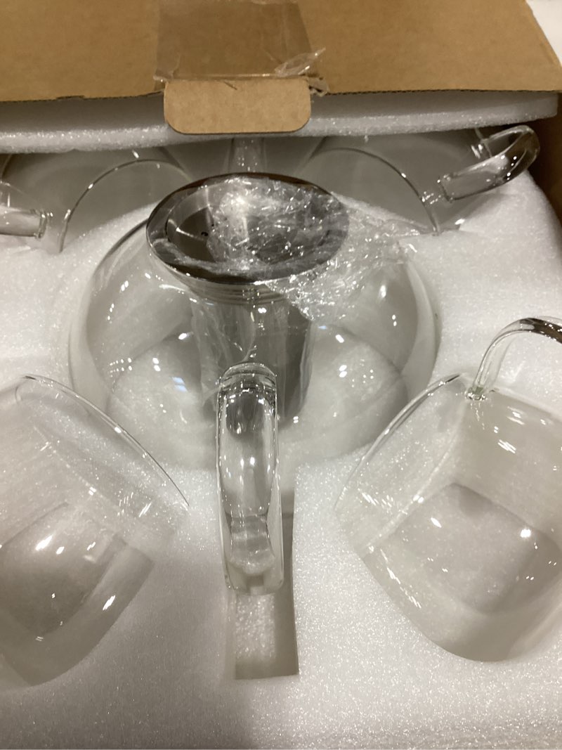 Condition photo showing Good Condition for 50OZ/1500ML Glass Teapot Set with 4 Teacups & Removable Stainless Steel Infuser, Stovetop & Microwave Safe Clear Tea Maker Water Kettle with 12OZ/360ML Tea Cups for Loose Leaf Blooming Tea 50OZ & 4 * 12OZ Cups