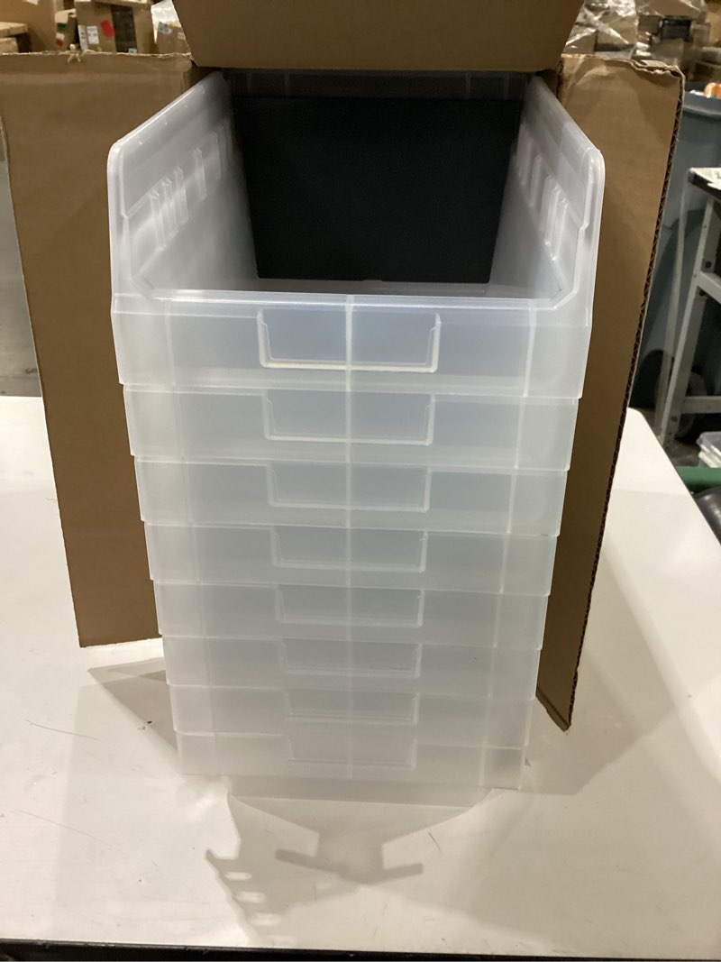 Condition photo showing New/Like New for Akro-Mils 30080 Plastic Nesting ShelfMax Storage Bin Box, (12-Inch x 8-Inch x 6-Inch), Clear, (8-Pack)