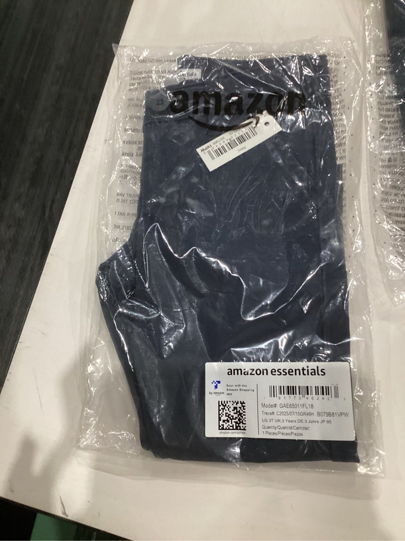 Condition photo showing New/Like New for Amazon Essentials Girls Flat Front Uniform Chino Pant with Adjustable Stretch 3T Navy