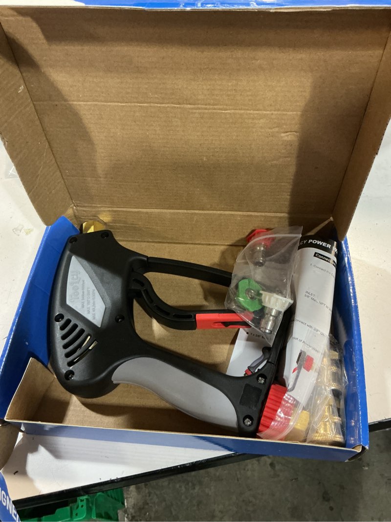 Condition photo showing New/Like New for toolcy 5000 psi pressure washer gun with swivel inlet, short power washer gun with nozzle tips, ergonomic handle, 3/8'' male plug, m22-14mm, 1/4" quick connector, sturdy design for gas pressure washer brass short gun