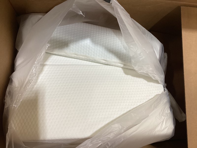 Condition photo showing As Is for Bedluxe Wedge Pillow Headboard, 3PCS Orthopedic Bed Wedge Pillows Set for After Surgery, Adjustable Pillow Wedge for Acid Reflux&Back Pain Relief, Sleeping, Back Pillow for Bed Sitting Up, White/Grey White/Grey Adjustable 9&12 Inch + 1 Head Pillow