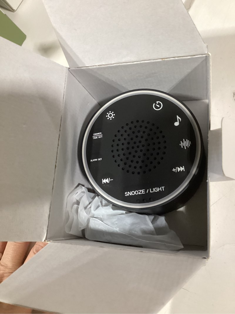 Condition photo showing Good Condition for Dreamegg Sound Machine for Sleep - D1 Nova White Noise Sound Machine for Baby Adult with Alarm Clock, Soothing Sounds, Dimmable, White Noise Alarm Clocks for Bedrooms Heavy Sleepers Travel, Black Black Palm-sized (D1 Nova)